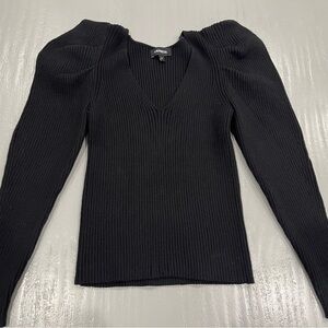 Express Women's Black Ribbed V-Neck Long Puff Sweater Size Large